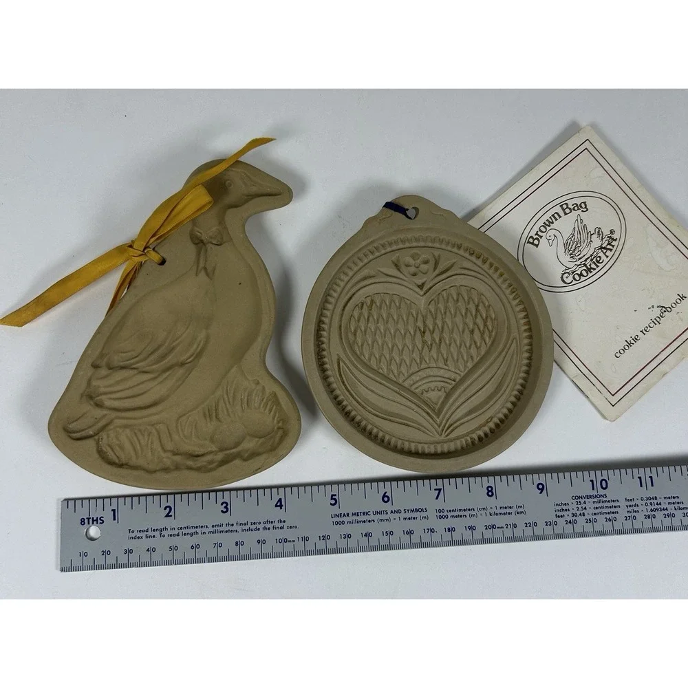 Brown Bag Cookie Art lot of 2 Goose Heart Stoneware Mold